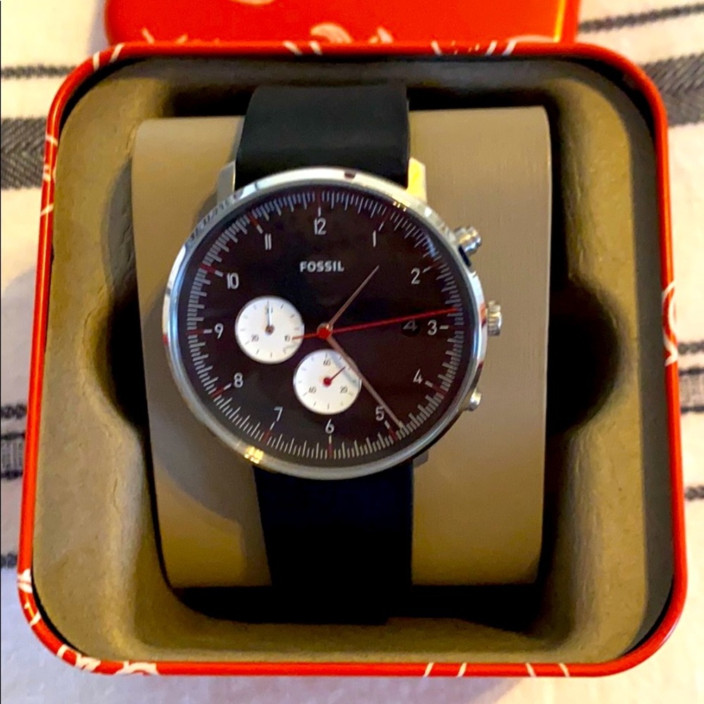 Fossil unisex black/silver stainless steel watch